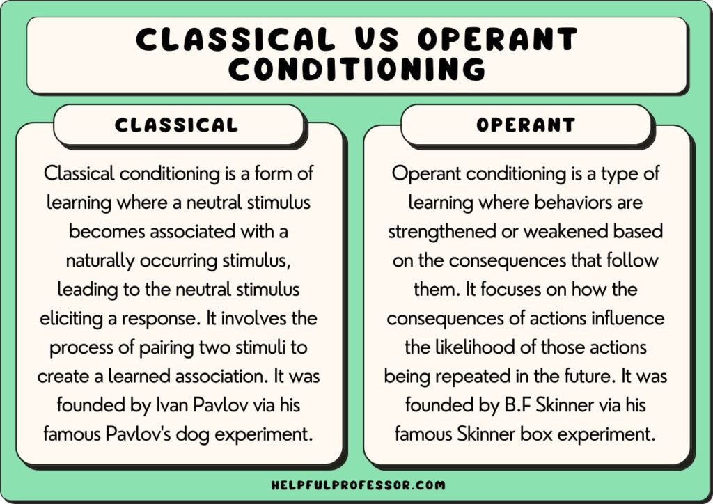 classical conditioning vs operant conditioning, explained below