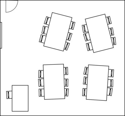 a diagram of a classroom with a table groups layout