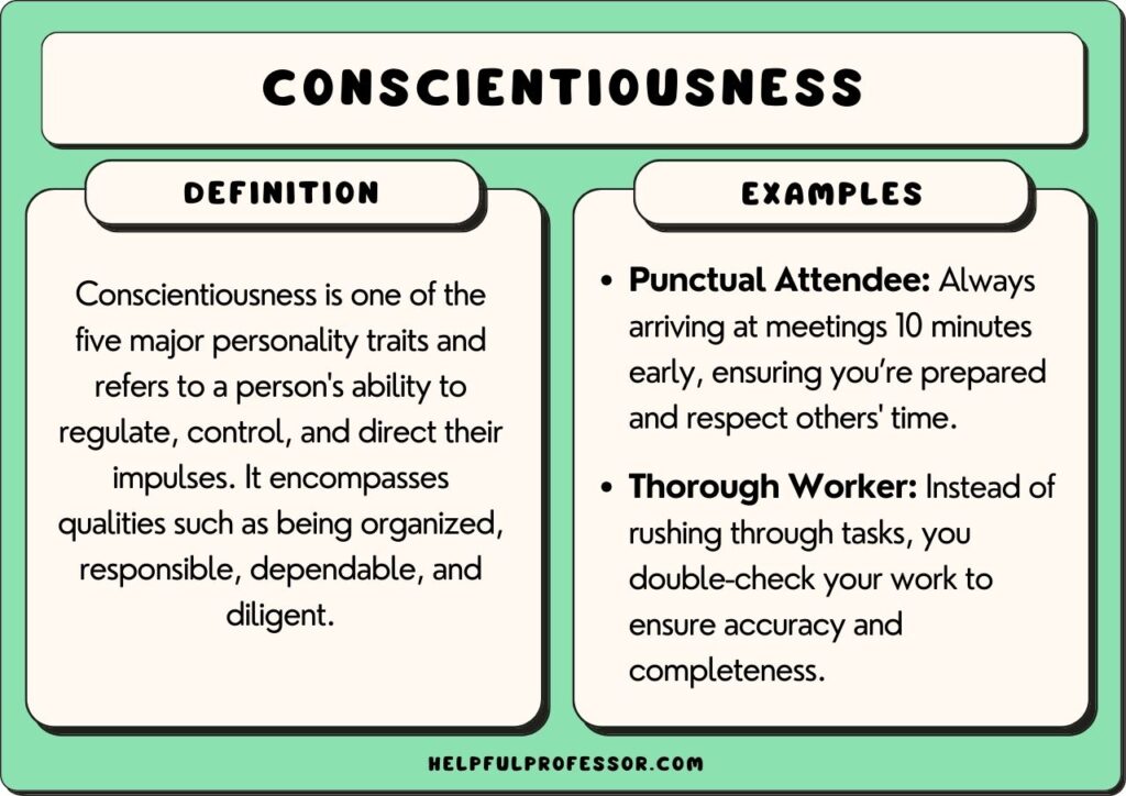 conscientiousness examples and definition, explained below