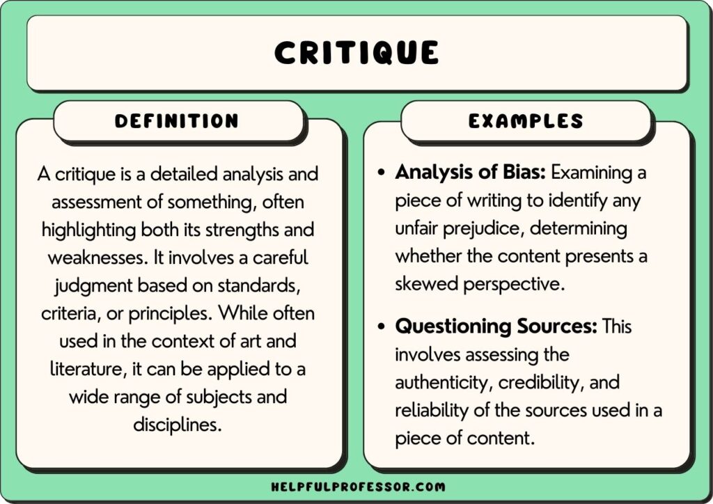 critique examples and definition, explained below