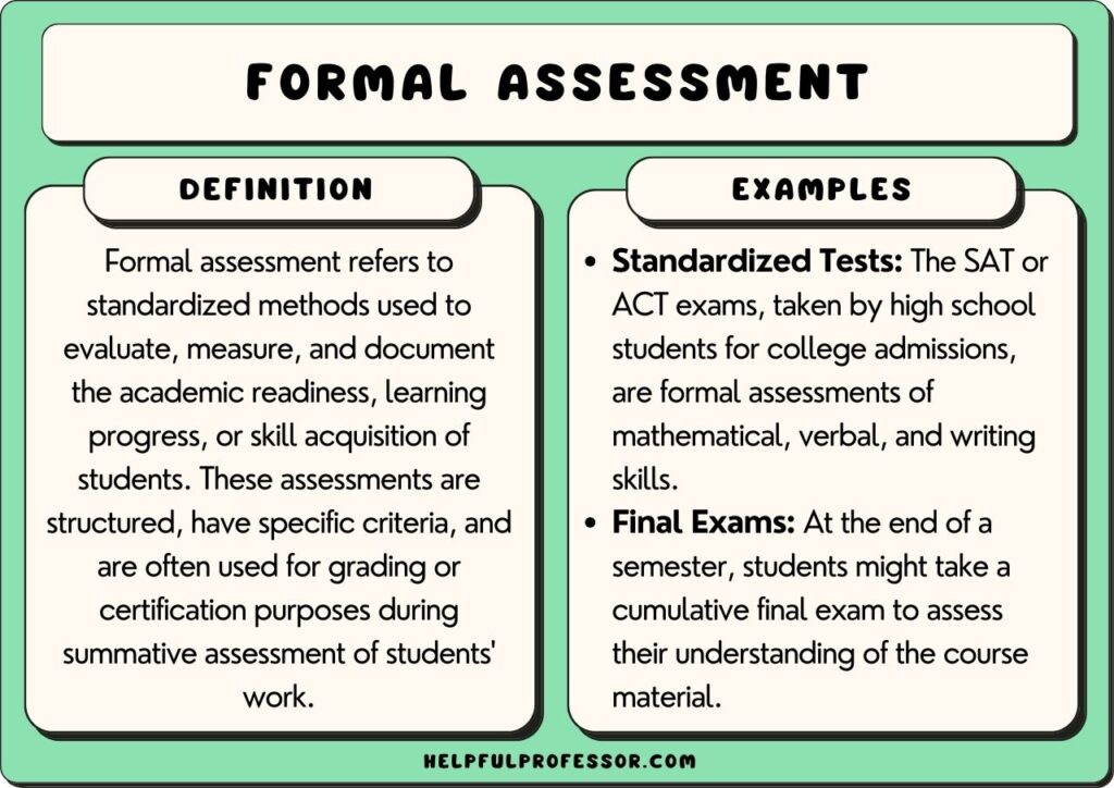 formal assessment examples and definition, explained below