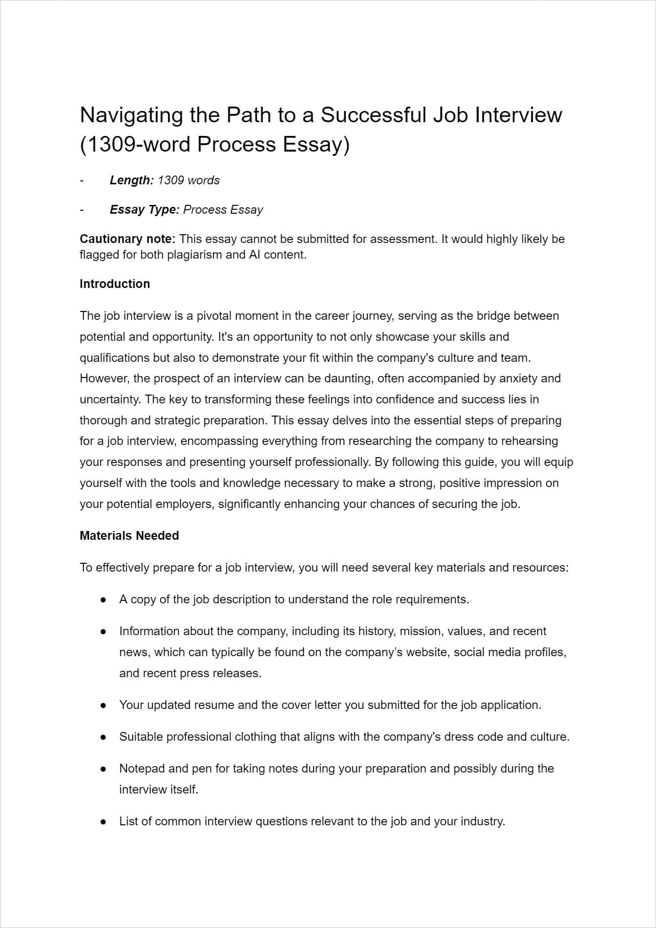 job interview preparation essay