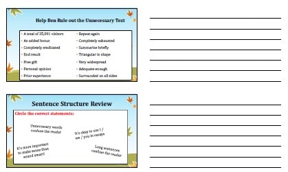 sample of printed lecture slides with lines to take notes on the right