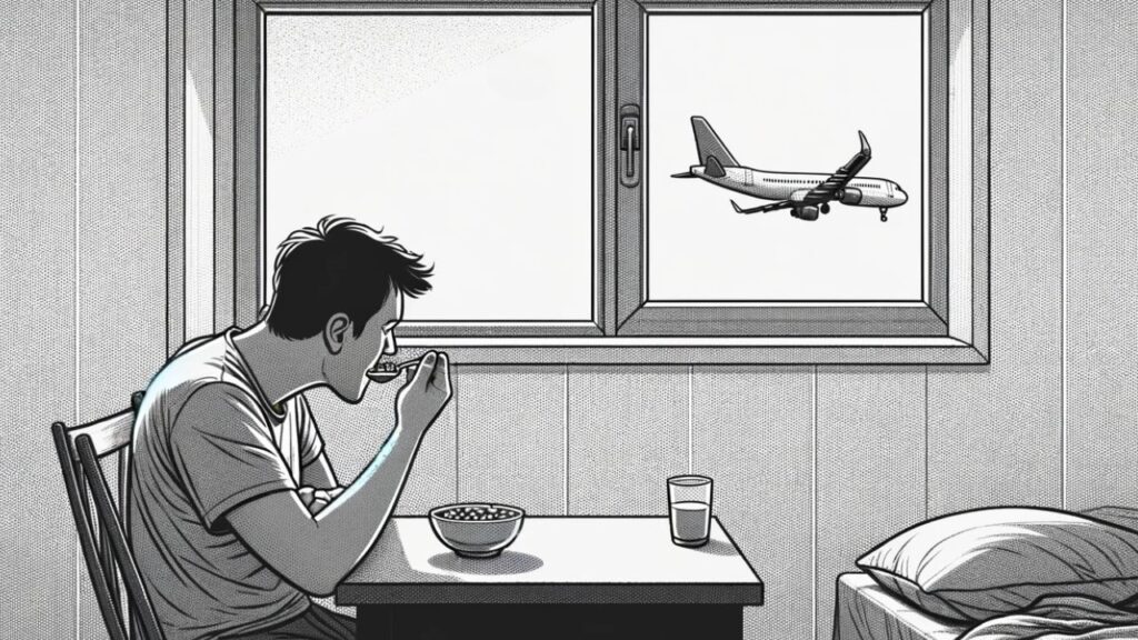 man looking at plane