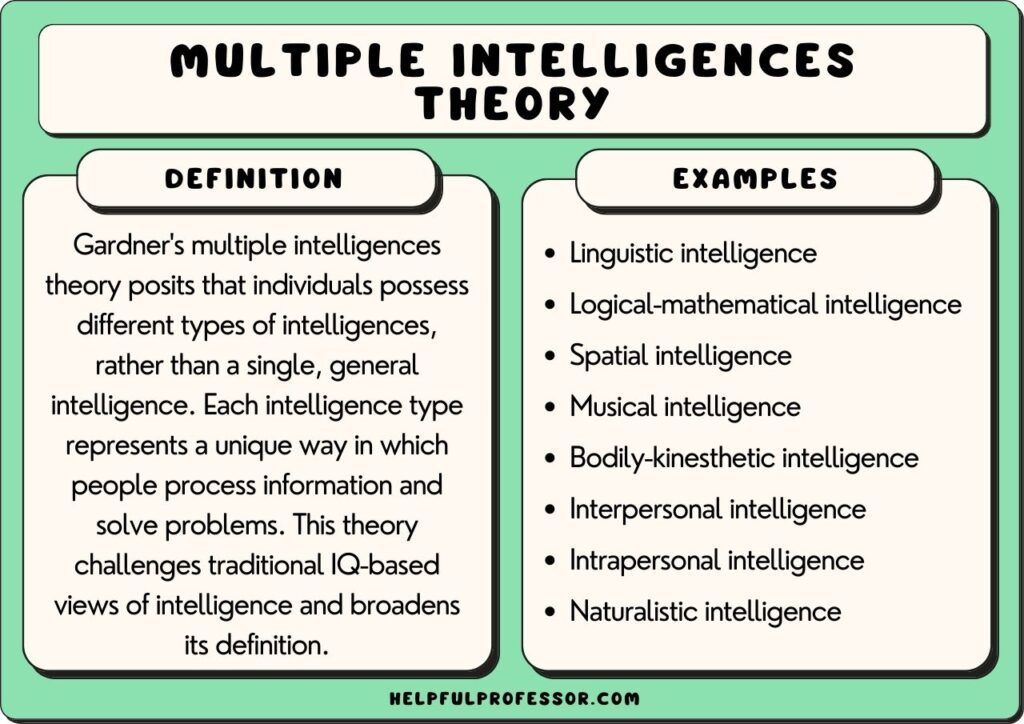 multiple intelligences theory, explained below
