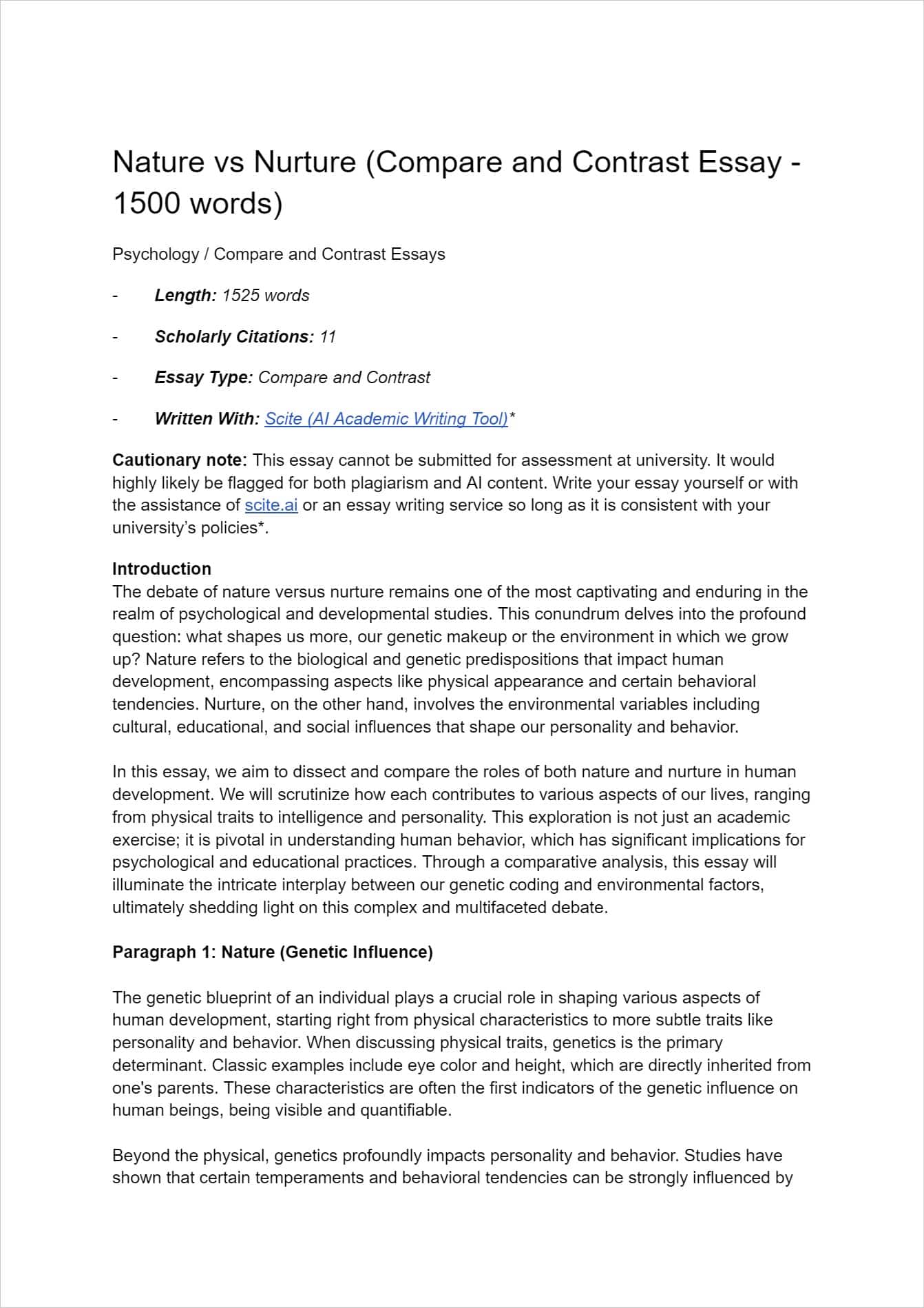 nature vs nurture essay