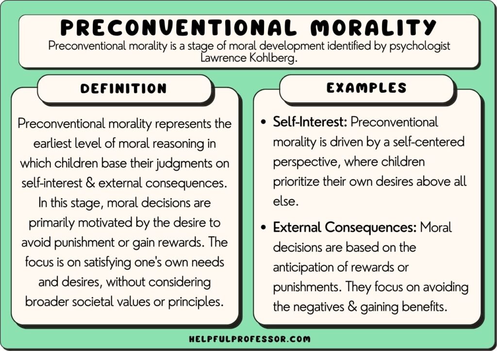 preconventional morality definition and examples, explained below