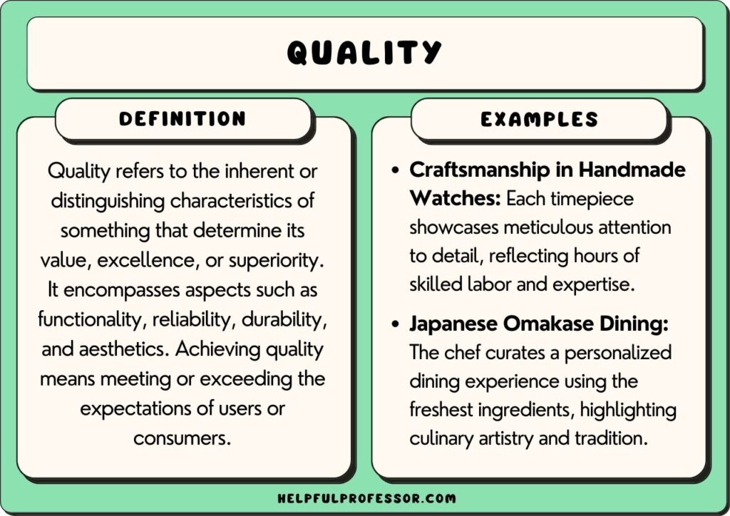quality examples and definition, explained below