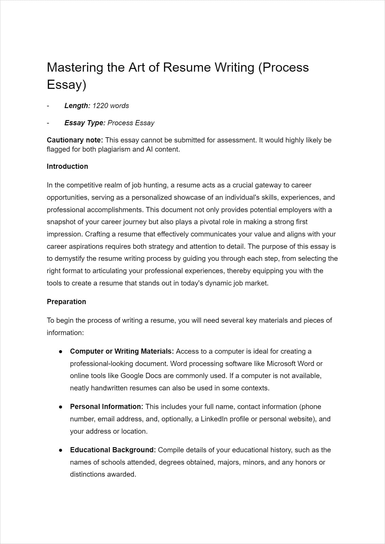 resume writing process essay