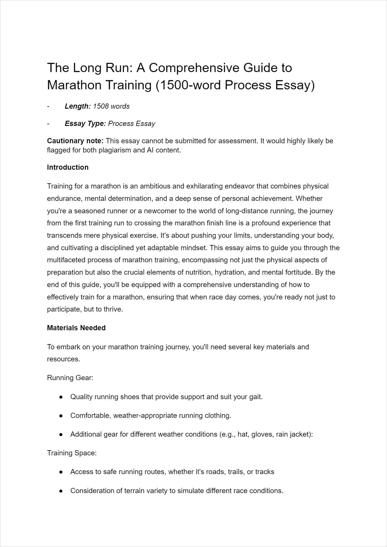 running a marathon essay