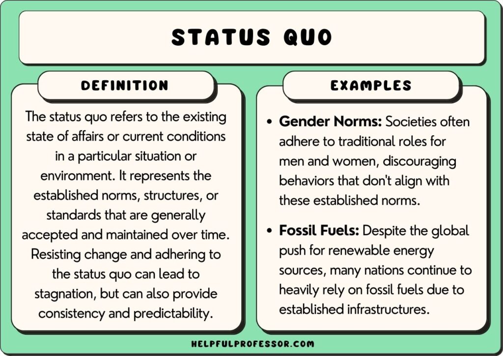 status quo examples and definition, explained below