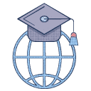 a graphic of a globe with an academic hat on top
