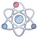 a graphic of an atom with electrons flying around it