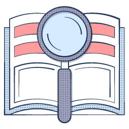 a graphic of a book with a magnifying glass