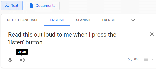 screenshot of the google translate widget