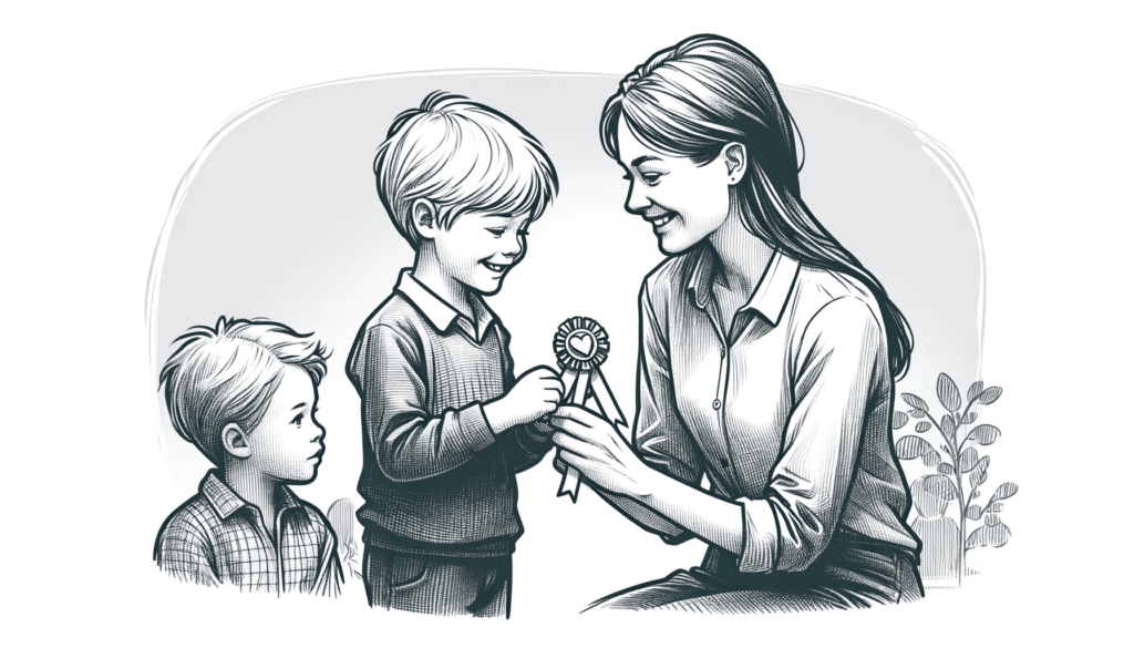 boy watching his brother get a medal