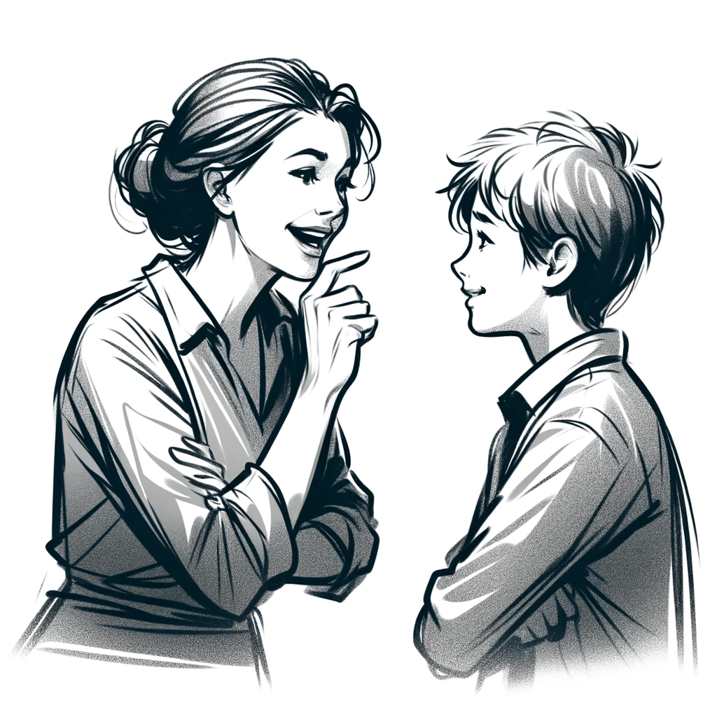 a boy receiving verbal praise from his mom