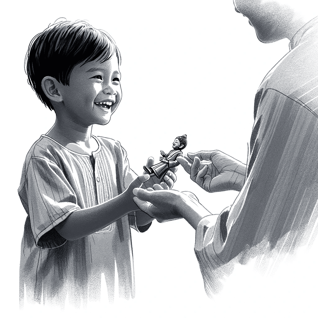 a boy receiving a toy