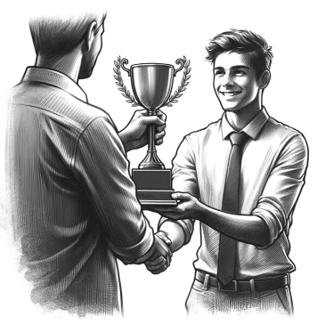 young man receiving trophy