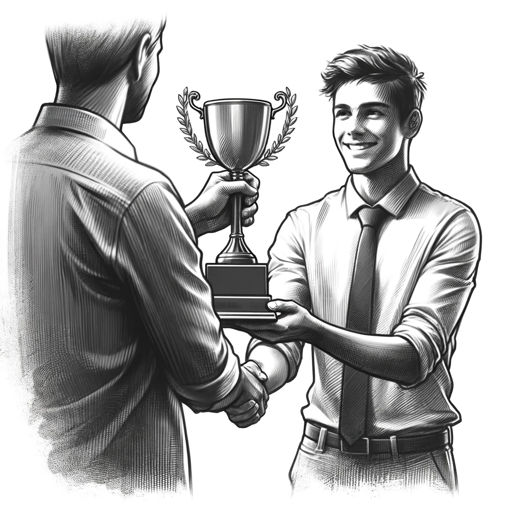 young man receiving trophy
