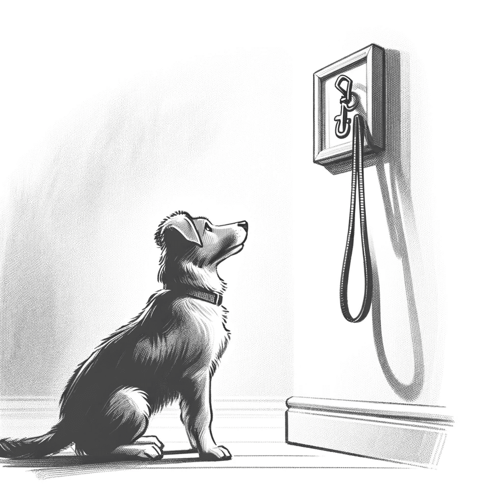 dog looking at his leash