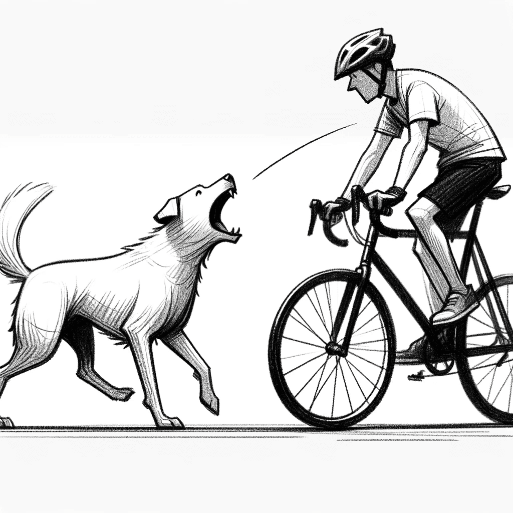dog barking at bike