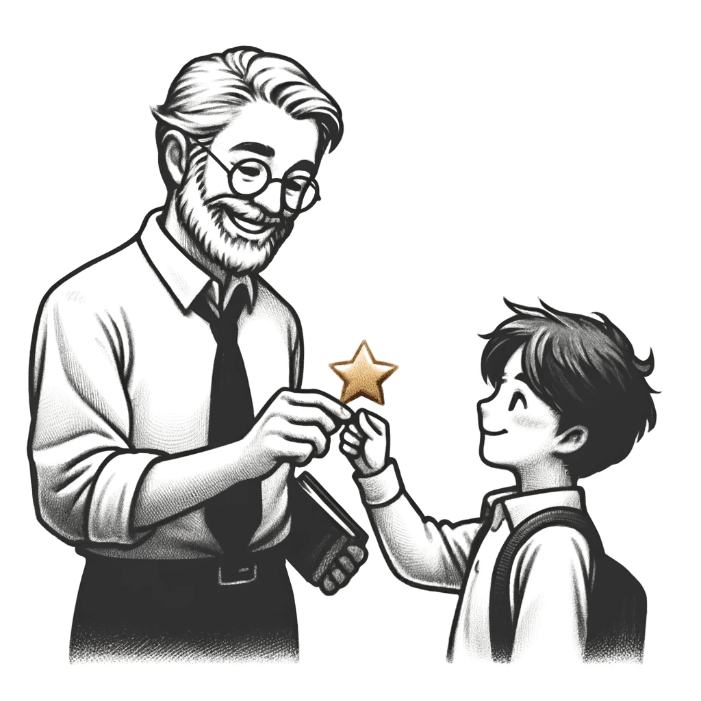 teacher giving student a gold star