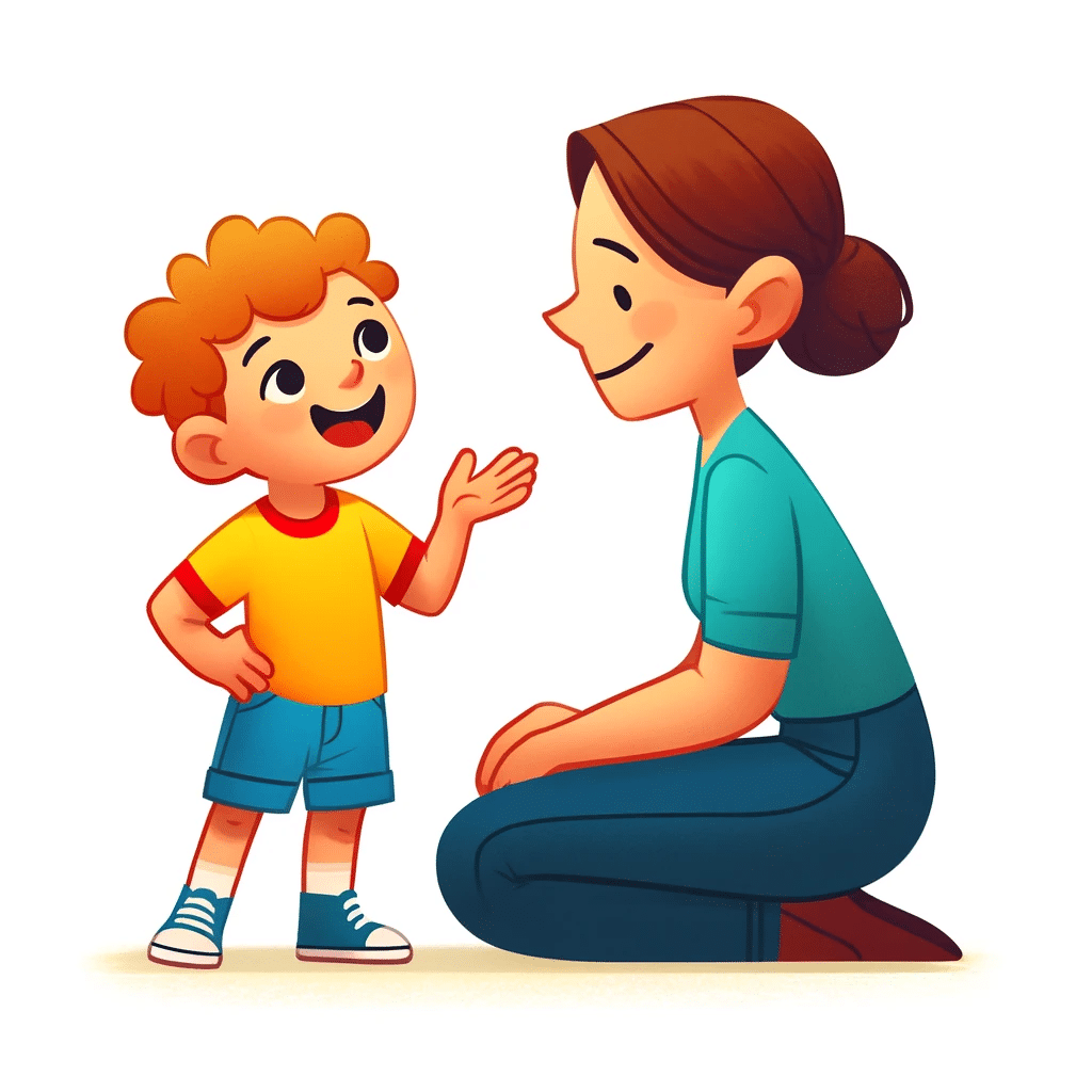 a child talking to his mother