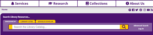 screenshot of a university library online search page