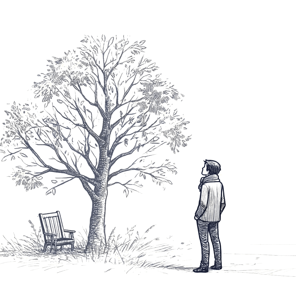 man looking at a tree