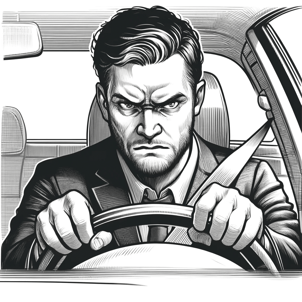 angry guy driving car