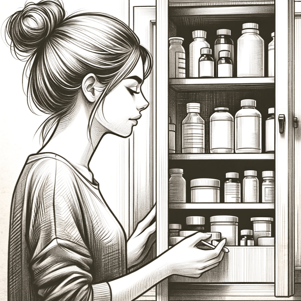 woman looking in medicine cabinet