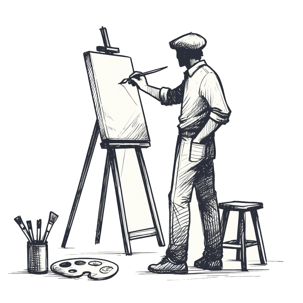 artist painting on easel