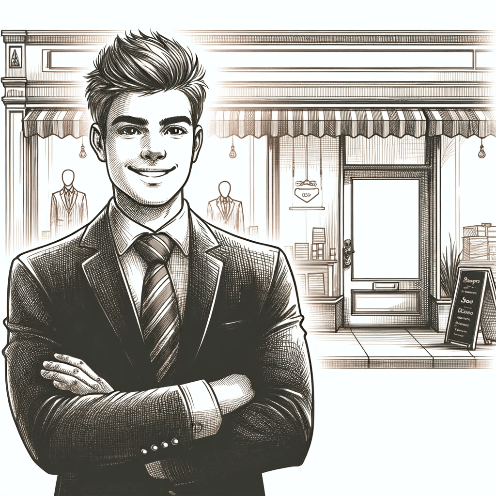 business man in front of his shop