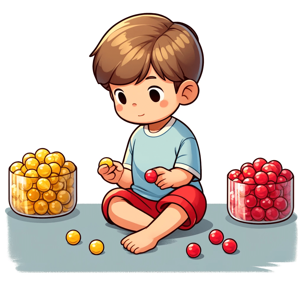 a child sorting marbles into colors