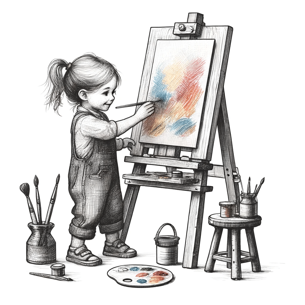 child painting on an easel