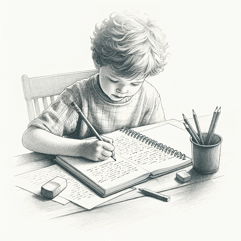 child reflecting in a journal