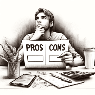 person looking at pros cons list