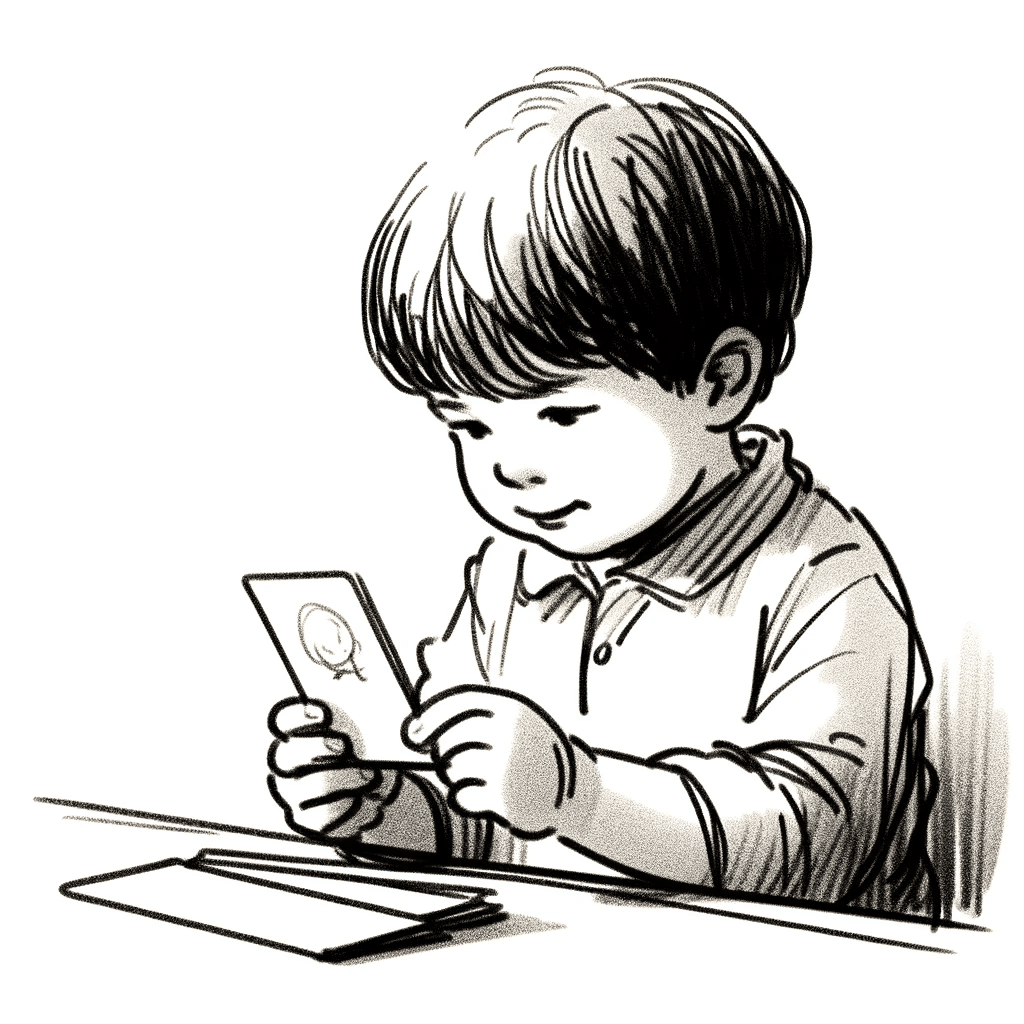 child reading flashcard