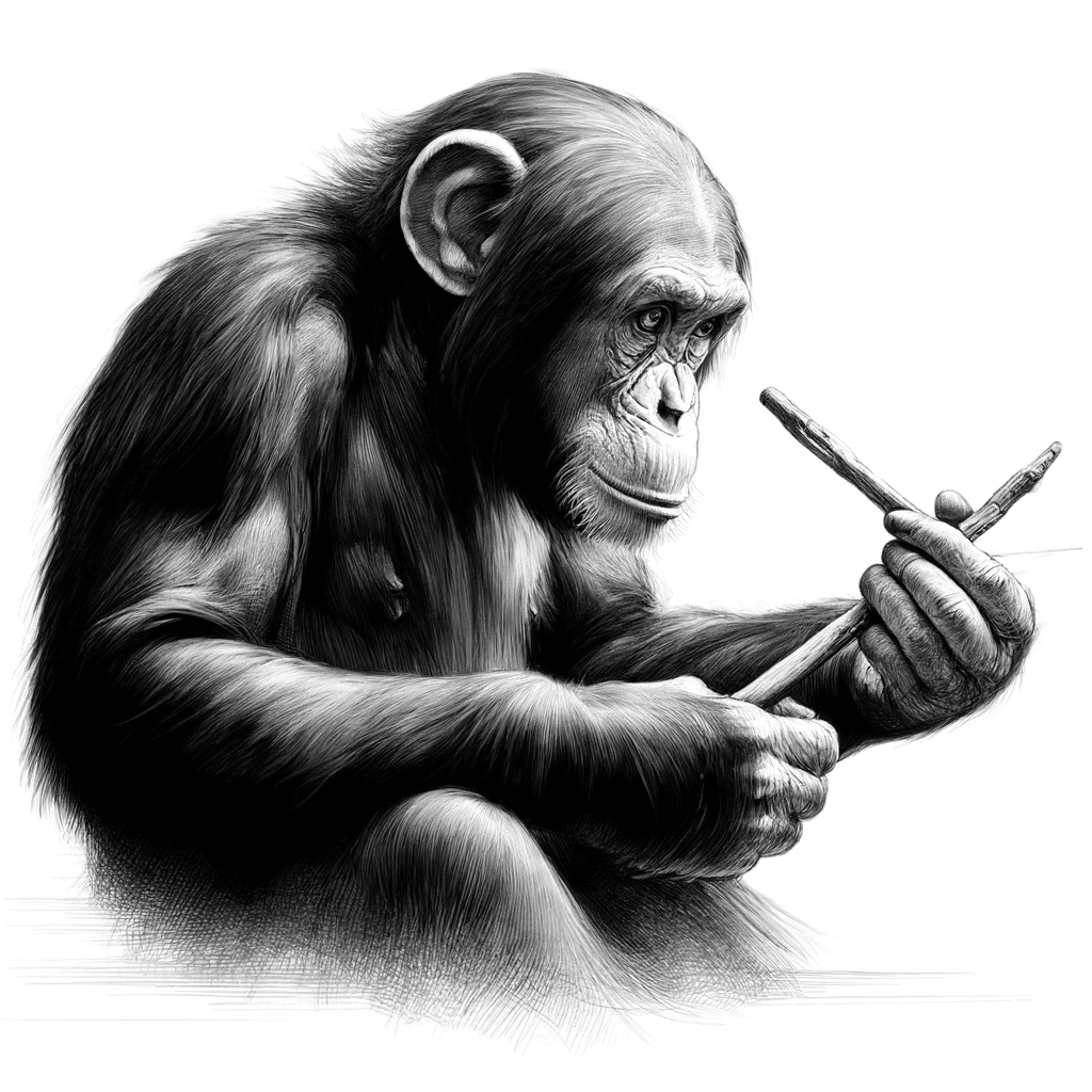 chimpanzee using a tool
