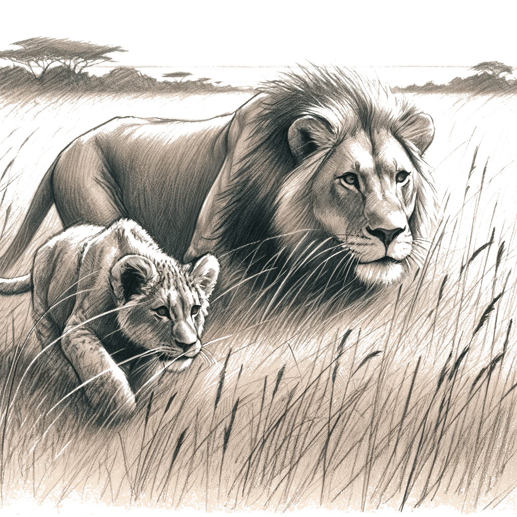 lion and cub hunting