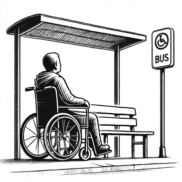 person in wheelchair waiting for public transport