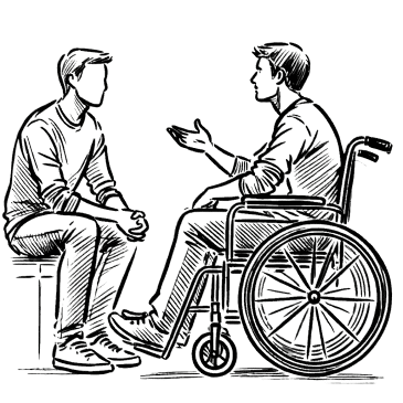 man in wheelchair in conversation