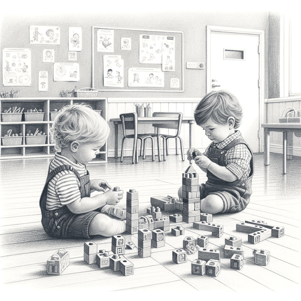 children playing with building blocks