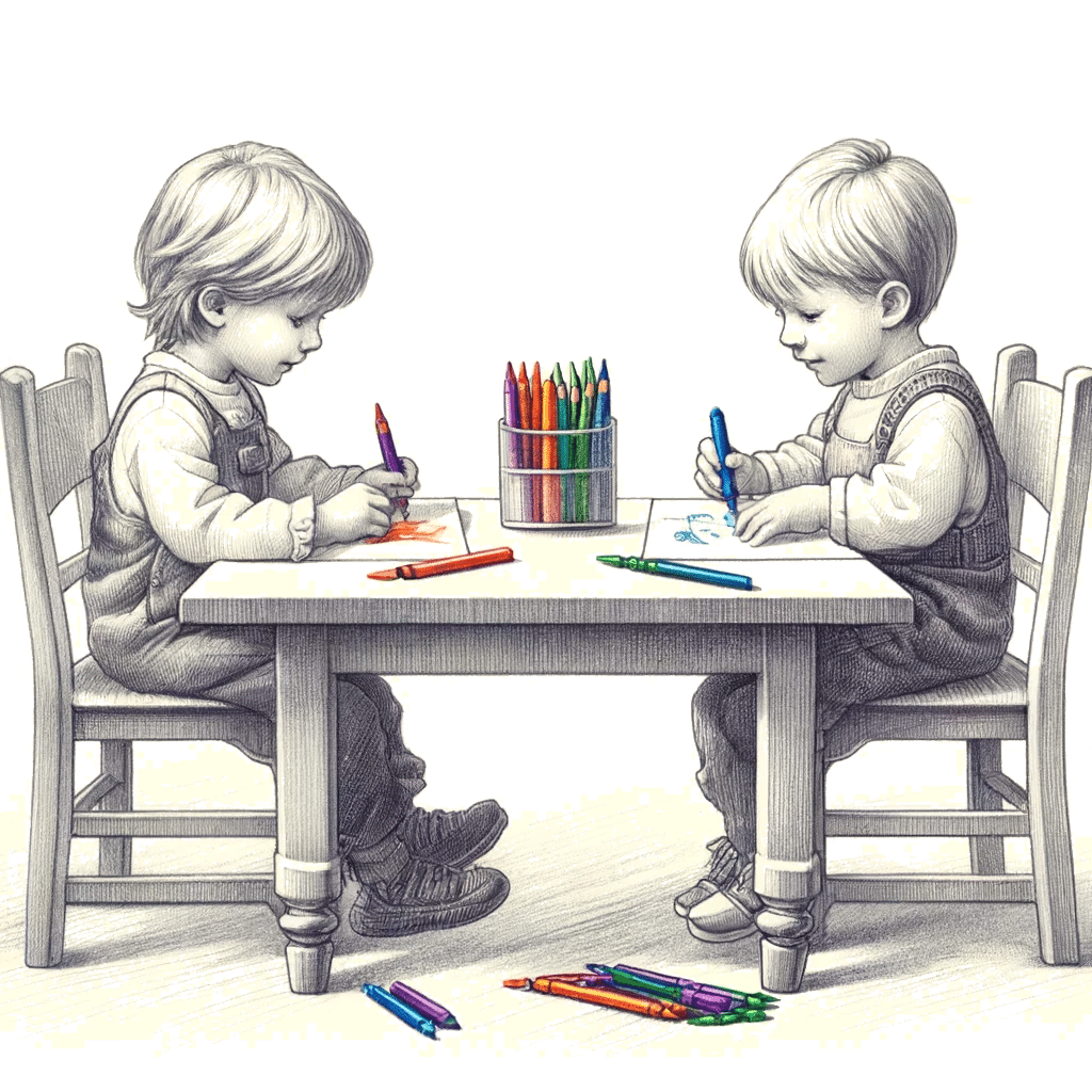 children drawing at a table