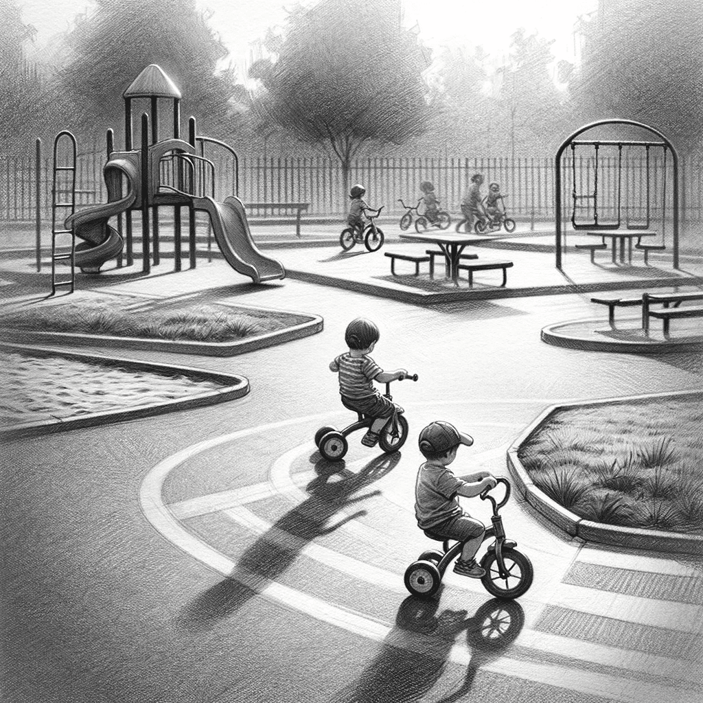 children on tricycles