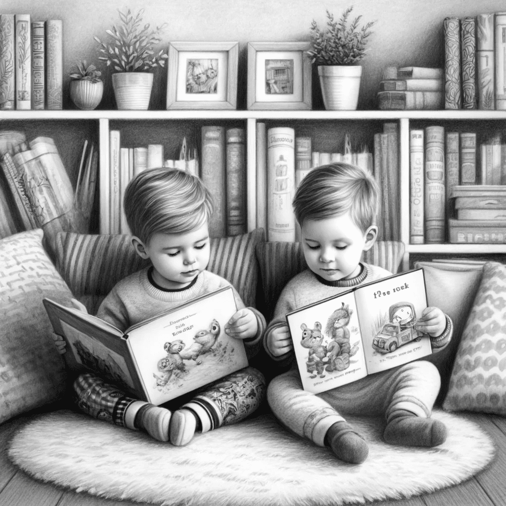 children reading picture books