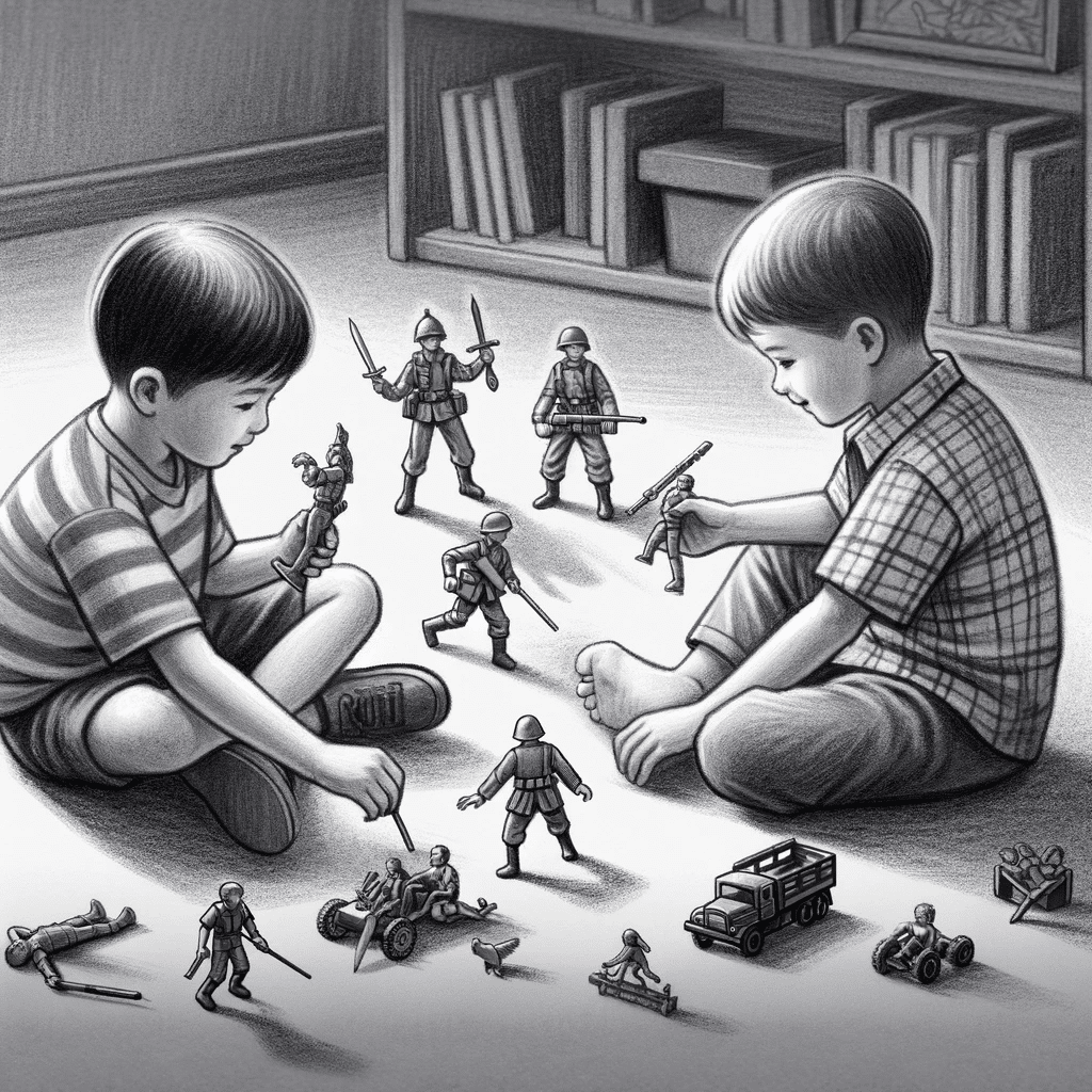 children playing with action figures