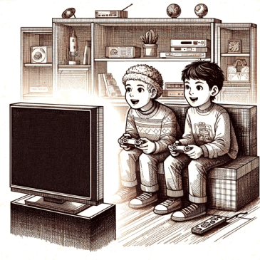 children playing a video game