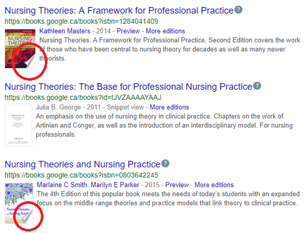 screenshot of a google books results page showing some book preview options